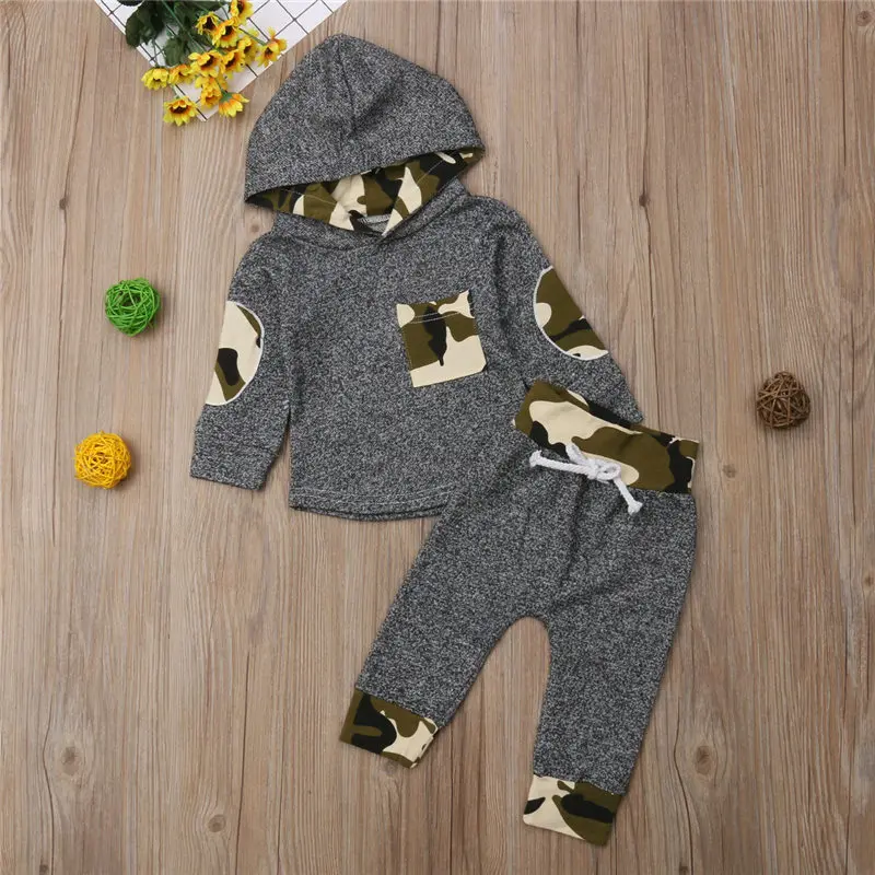 Toddler Baby Boy Clothes Set Infant Kid Camo Outfit Long Sleeve Hoodies Pants 2Pcs Newborn Children Clothing 0-24M |