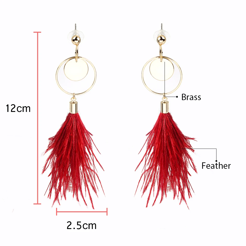 Серьги с перьями, длинные кристальные кисточки, украшения для женщин на свадьбу в богемском стиле из настоящего страуса.