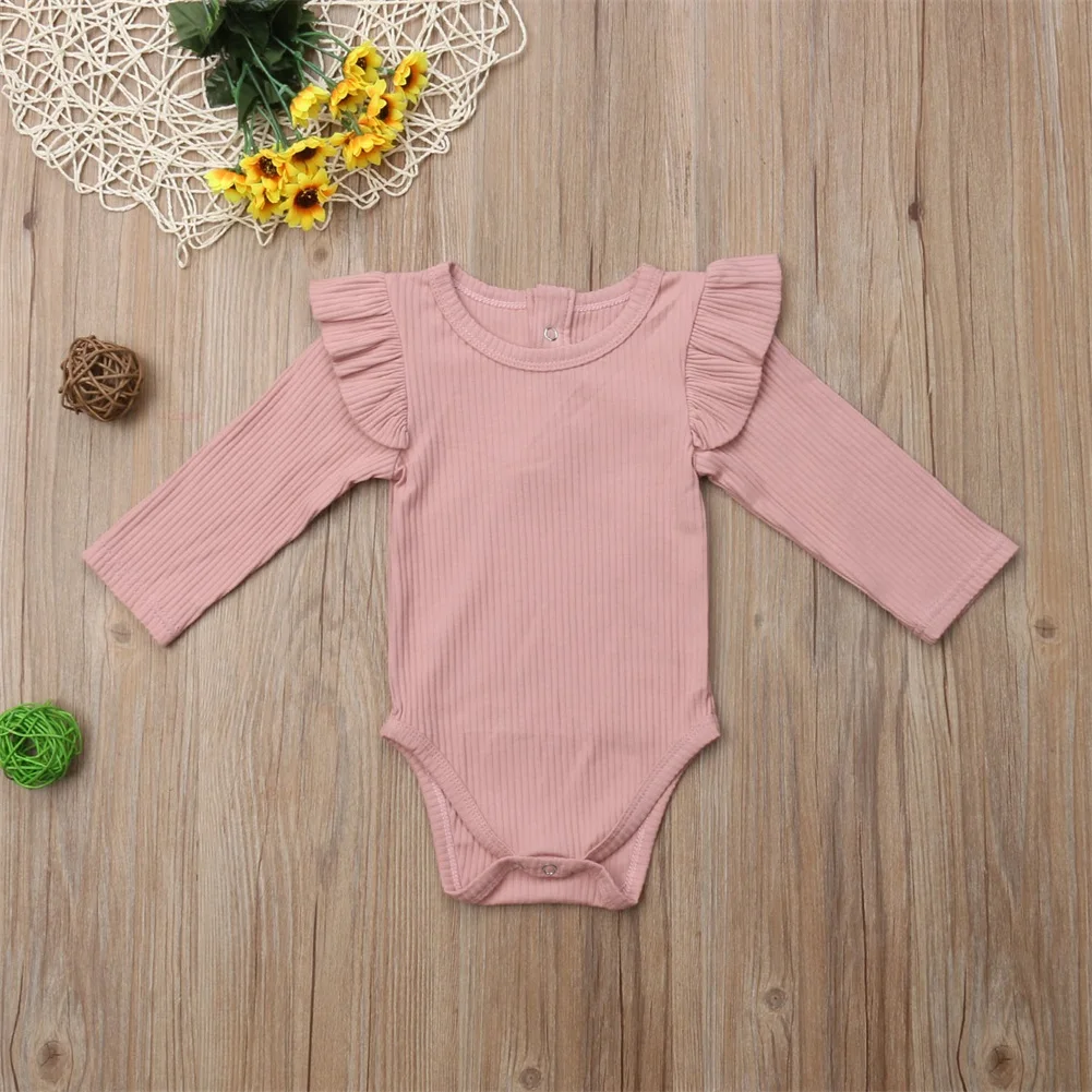 2020 Brand New Newborn Infant Kids Baby Girls Boys Autumn Causal Bodysuits Ruffles Long Sleeve Solid Warm Jumpsuits Outfit 0-24M |