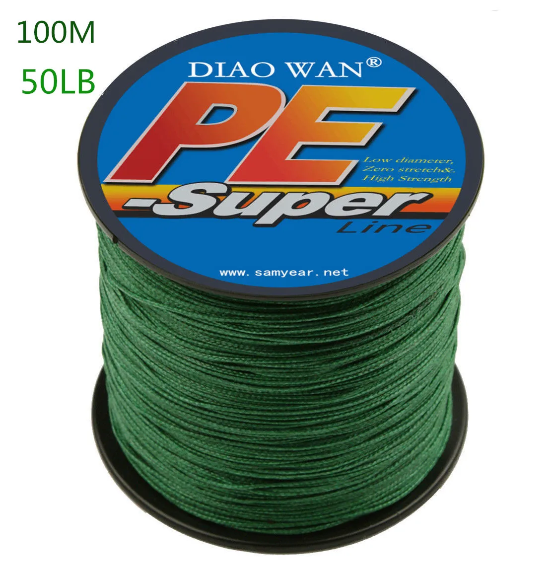 

DIAOWAN Dark Green 100M 50LB PE Braided Fishing Line 4 Strands 4 Weaves Fishing Line