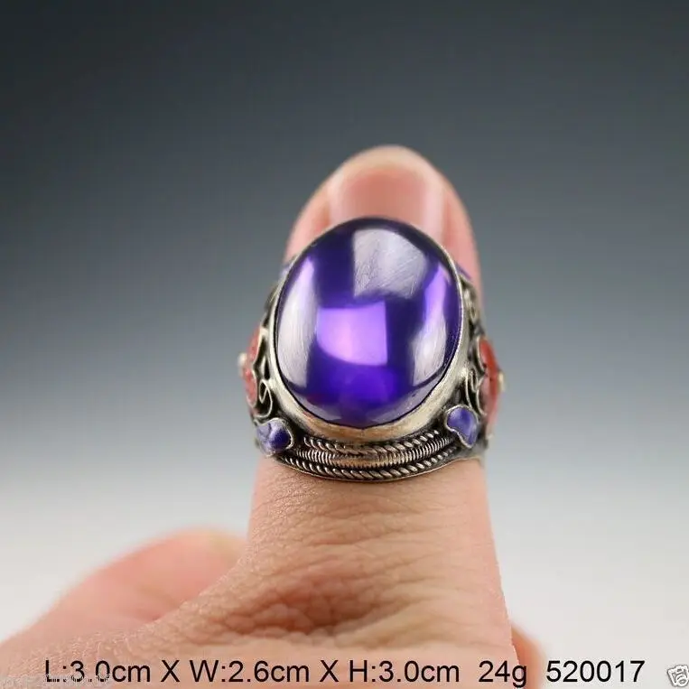 Chinese Handwork inlay purple Zircon Cloisonne silver Red Flower Adjust Ring | Дом и сад