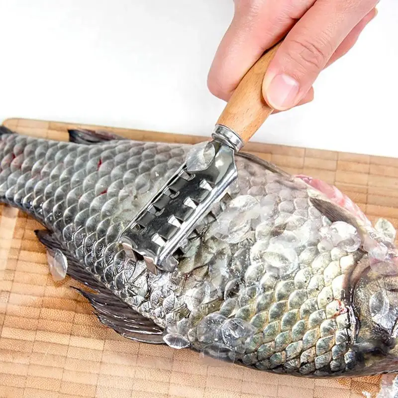 Нержавеющая сталь скребок для рыбы морепродукты кожи Remover с деревянной