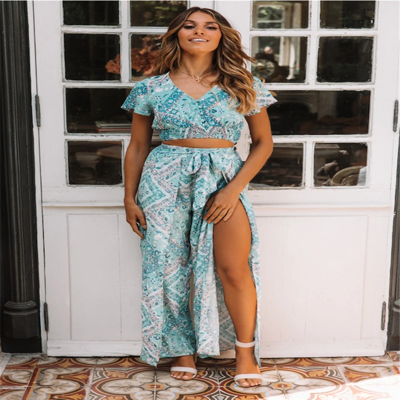 Новые женские длинные брюки Boho с высокой талией цветочным принтом свободные