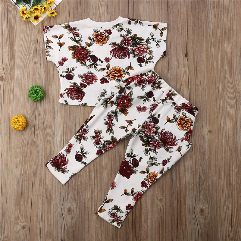 2019 Baby Girl Clothes Set Summer Kid Outfit Floral T-shirt Pants Dot Loose Top Panties Toddler Children Clothing | Детская одежда и