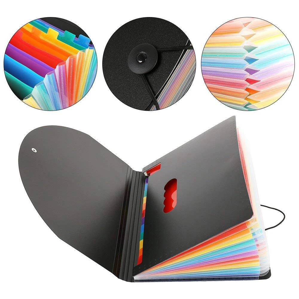 13 Pockets Expanding Files Folder A4 Expandable Portable File organizerMulticolour Stand Plastic Business Organizer Box | Канцтовары для