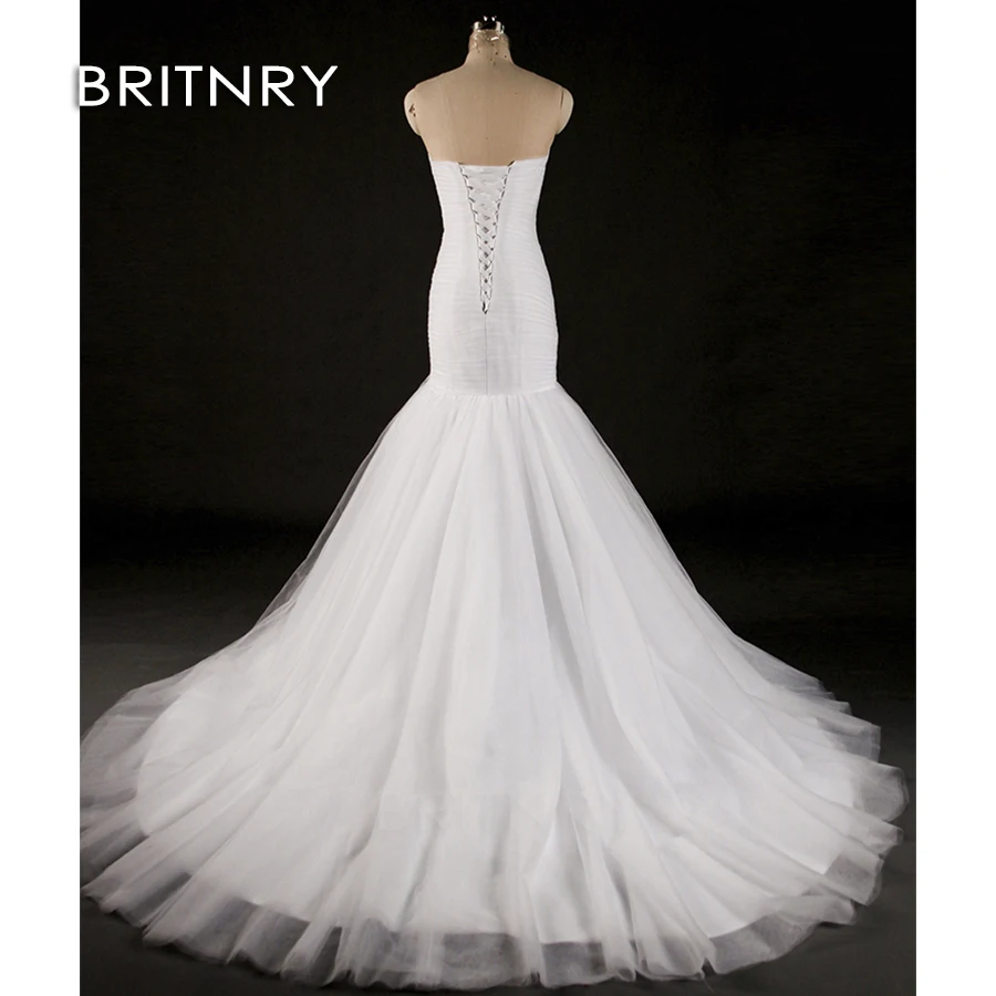 BRITNRY Cheap Sexy Mermaid Wedding Dresses Sweetheart Sleeveless Court Train Lace Up Back Gowns vestidos de noiva | Свадьбы и