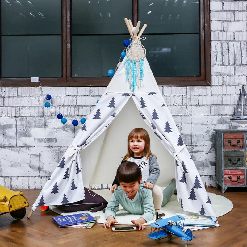 Детская палатка Tipi с черным деревом игровой домик для детей хлопок Wigwam холст