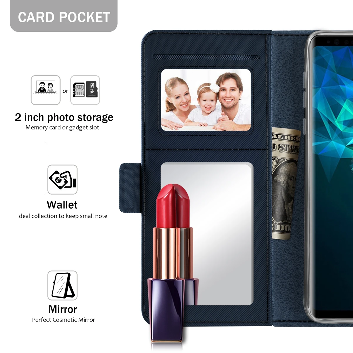 Чехол Кошелек из искусственной кожи с откидной крышкой и подставкой для Samsung Galaxy