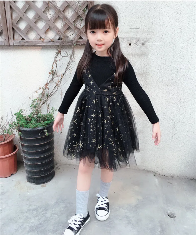 2019 Новый Демисезонный с длинным рукавом сетки Платья для маленьких девочек