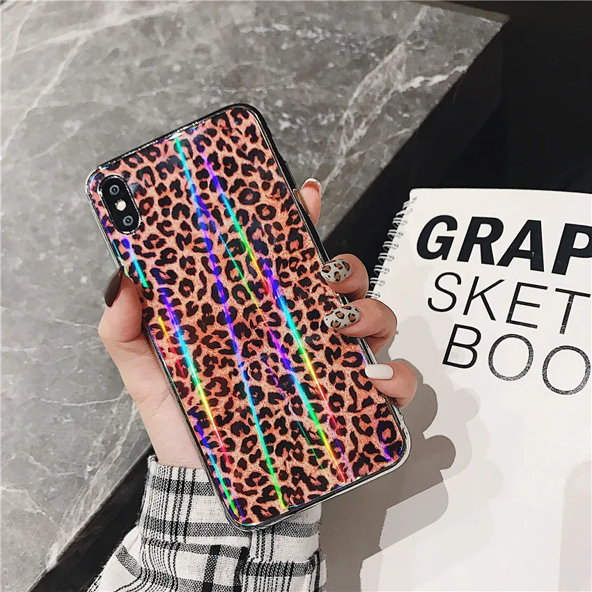 Аврора Гальваническое стекло леопардовый узор для iphoneXS Max 6 7 8 чехол мобильного