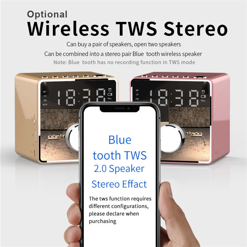 CLAITE мини Будильник bluetooth Запись повторитель ударный динамик бас HIFI музыкальный