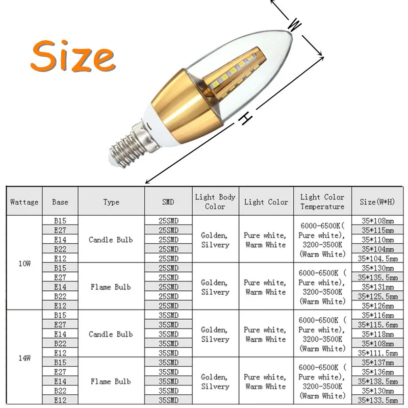 E27 E14 E12 B22 B15 12W 35 SMD 2835 LED чистый белый теплый Свеча лампа AC85 265V|Светодиодные лампы и