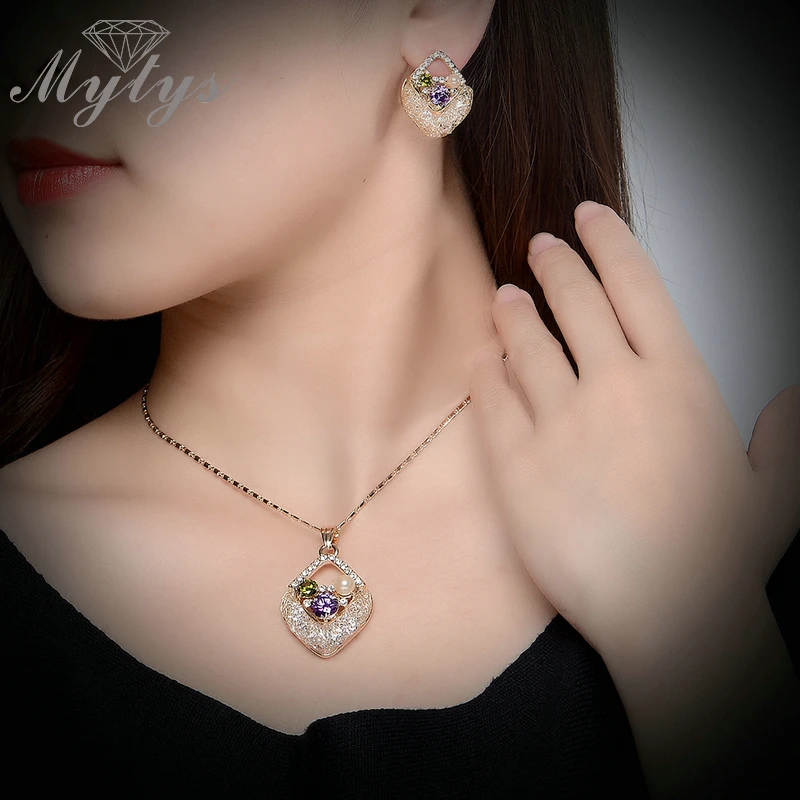 Mytys Limited Sale Pearl Crystal Pendant Necklace and Earring Sets Wire Mesh Net Jewelry for Women CN291 | Украшения и аксессуары