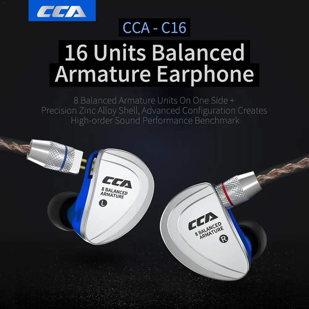 CCA C16 8BA Drive Units In Ear Earphone 8 Balanced Armature HIFI Monitoring Headset With Detachable Detach 2PIN Cable | Электроника