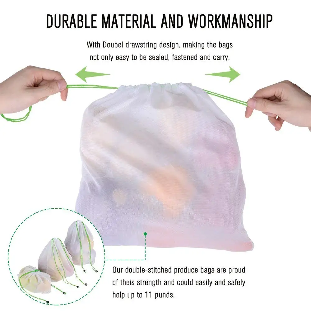 TFTP-Reusable Produce Bags 12Pcs Mesh Washable For Vegetable Fruit Sandwich Lightweight Strong Shopping Transporting Stor | Багаж и сумки