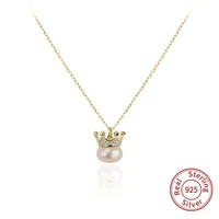 2019 trendy 925 sterling silver natural freshwater pearl necklaces cubic zircon loyal crown elegant necklace women gift zk40
