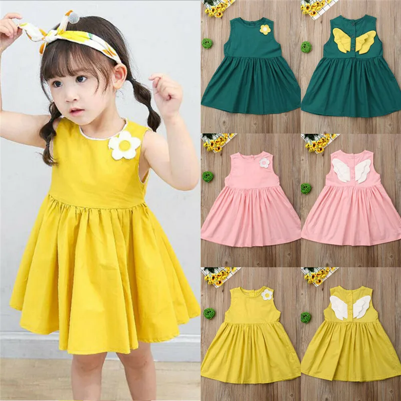 Cute Kids Baby Girl Applique Tank Dress Sleeveless Party Tutu Princess Sundress Summer Cotton Pleated with Wings 1-7Y | Детская одежда