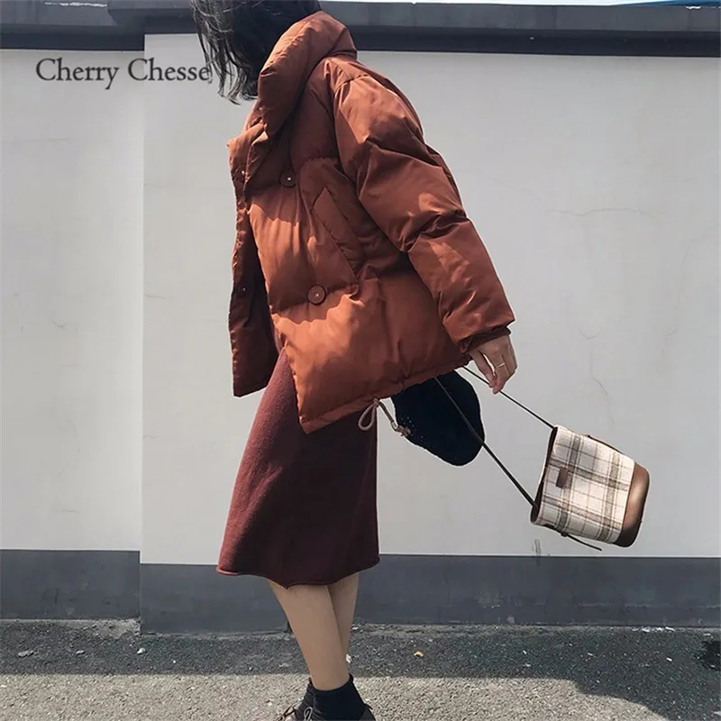 Cherry Chesse Harajuku для женщин Зимняя парка с длинными рукавами и отложным воротником