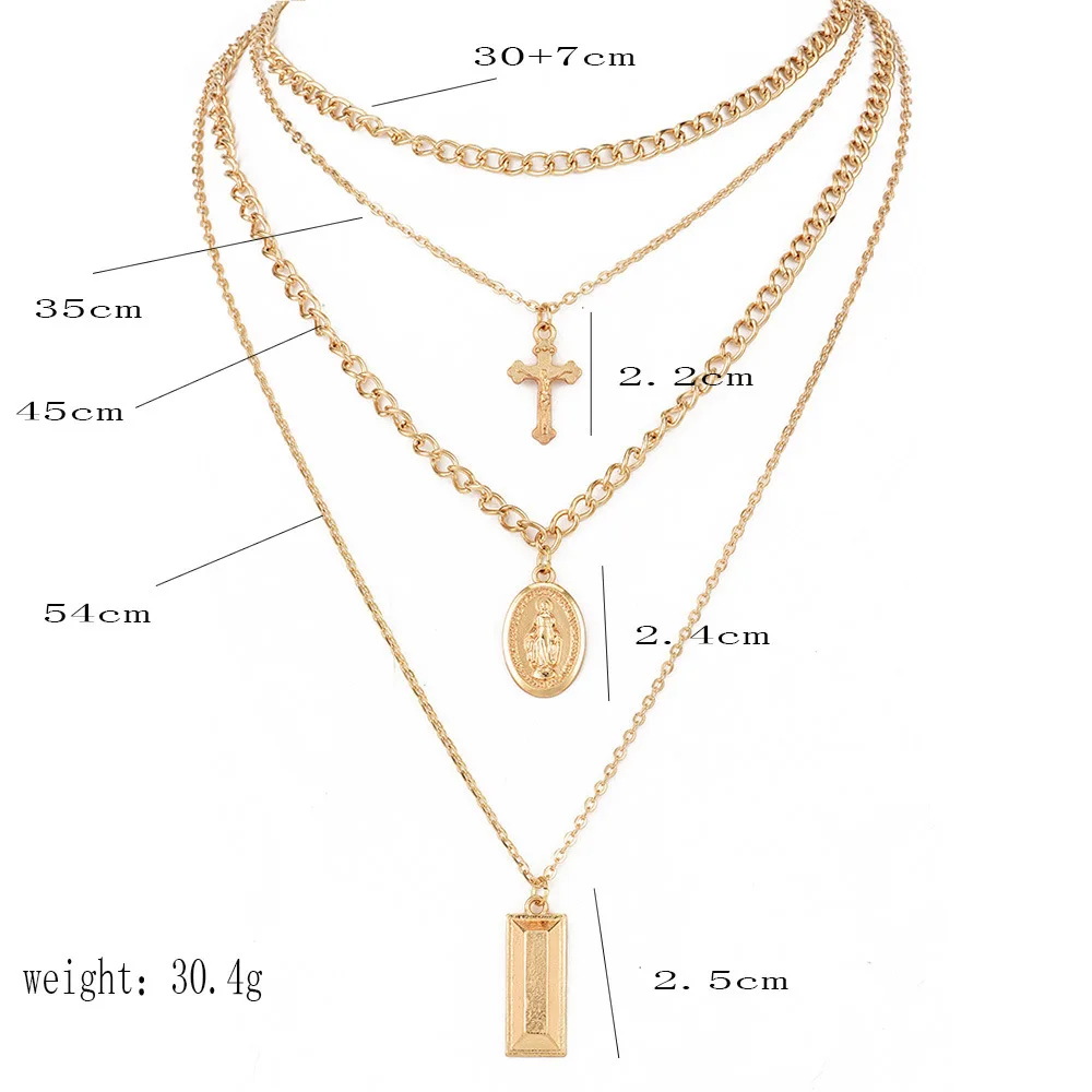 2019 Chocker Bohemian Gold Cross Layered Necklace Jesus Virgin Mary Chain Necklaces Pendants Easter Day's Gift For Women Jewelry |