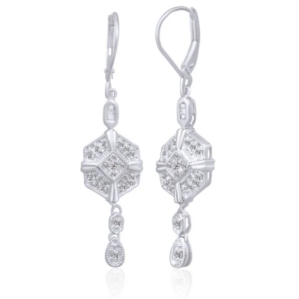 3/8 ct сербги капли с бриллиантами в 14 K белое золото|Серьги| |