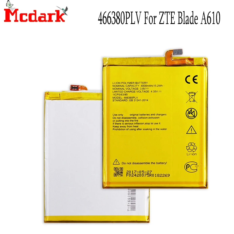 Аккумулятор 466380PLV 466380PVL для ZTE BLADE A610 A610C A610T BA610C BA610T аккумулятор 4000 мАч | Мобильные