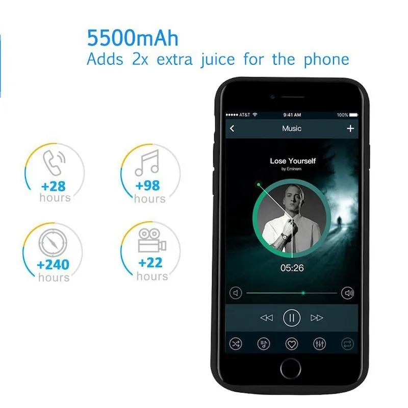 Внешний аккумулятор Ext power 5500 мА/ч чехол для IPhone 6 6s 7 8 перезаряжаемый расширенная