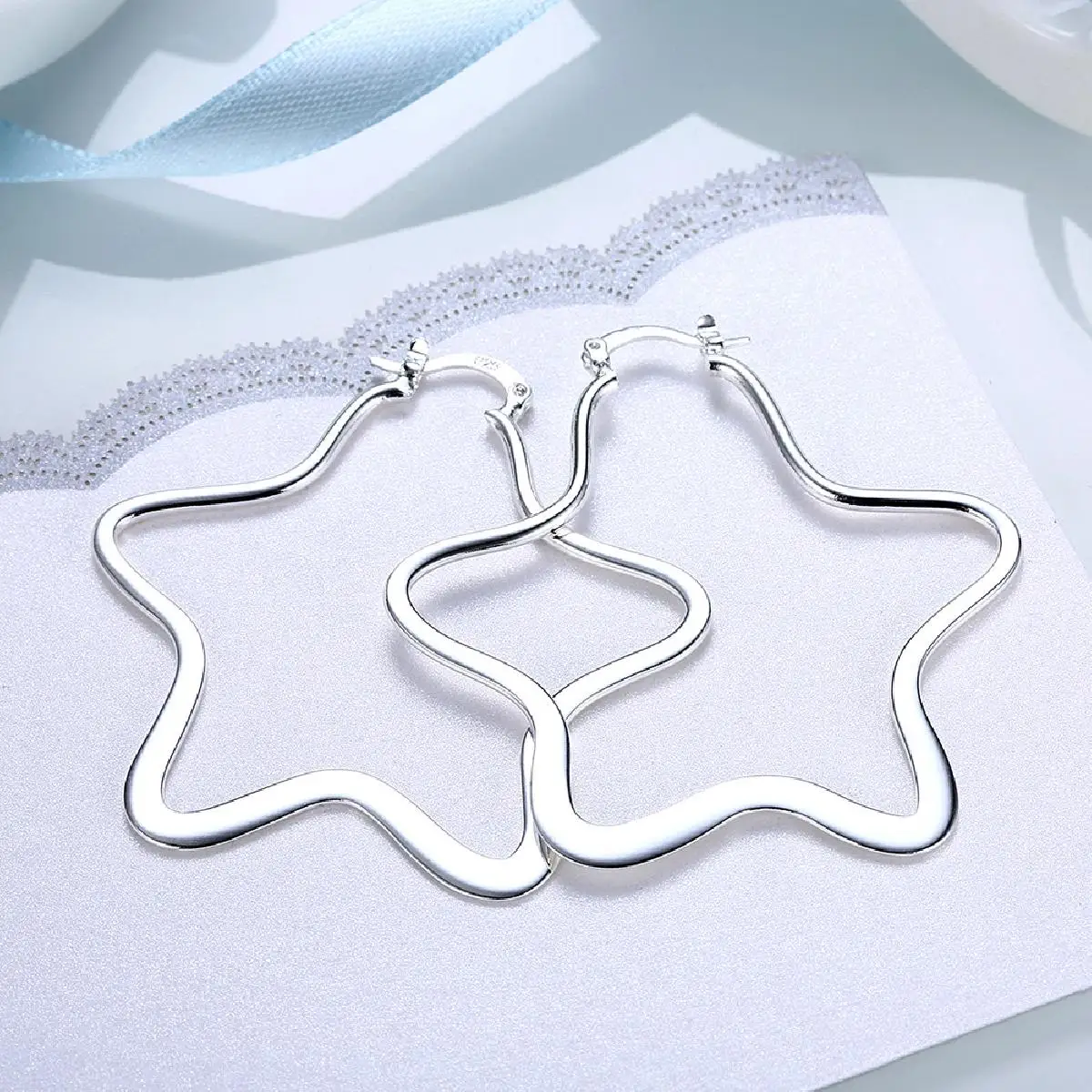 Kiteal Simple Fashion Style Silver plated Star circle 5.5CM hoop Earrings Jewellery Women Wholesale&ampFree shipping | Украшения и