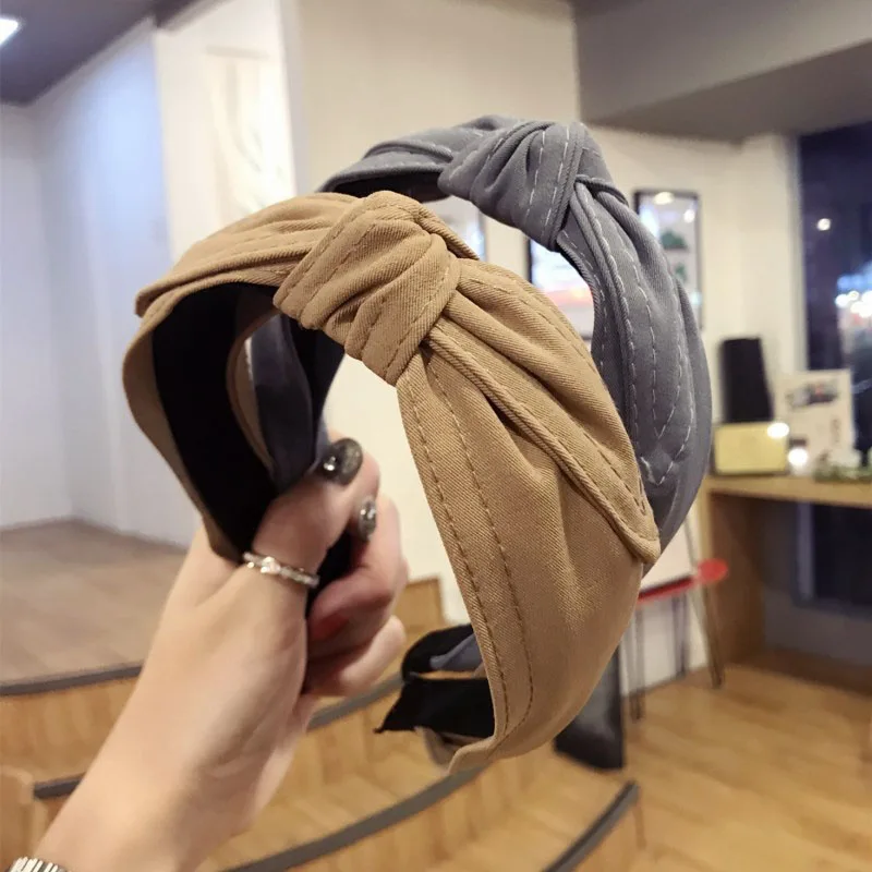 Simple Solid Color Fabric Headbands for Women Knotted Hair Bow Bunny Ears Hairband Korean Accessories Decorations Girls |