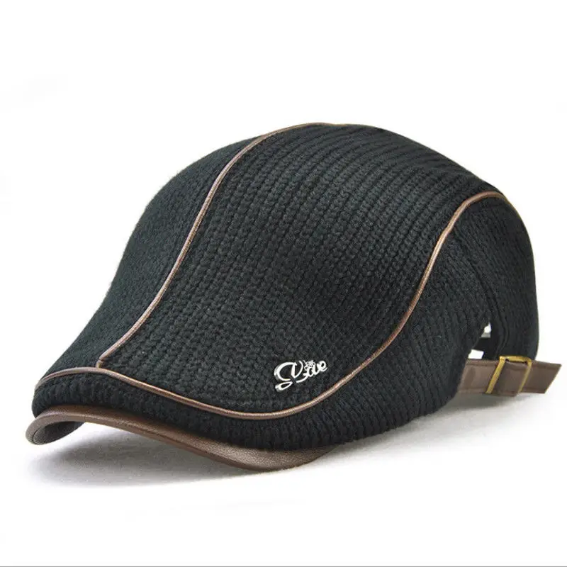 

2018 New Style Fashion Solid Winter Hat Men Warm Thick Plush Cotton Autumn Knit Cap Casual Vintage Beret