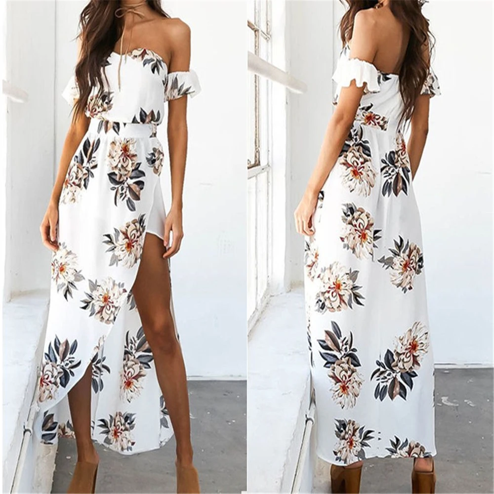 Женское платье с цветочным принтом Boho белое платье-макси коротким рукавом и