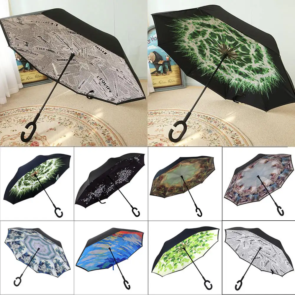 

Sun Parasol Women Rain Reverse Umbrellas Can Stand Umbrellas C Handle Invertido Paraguas Parapluie Windproof