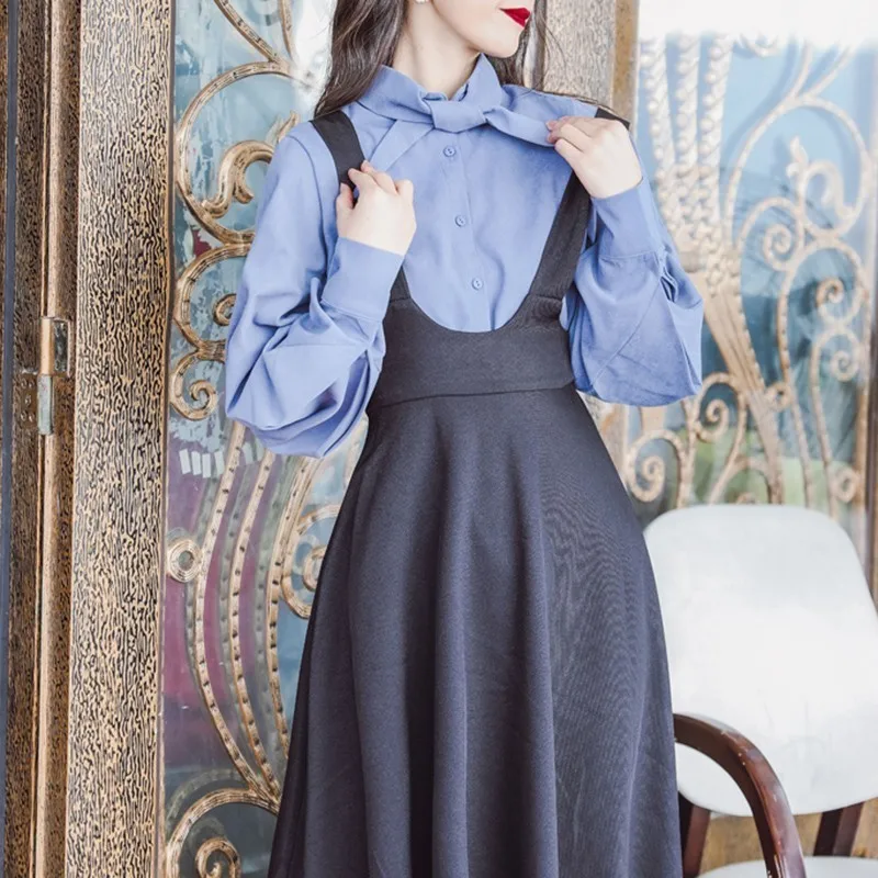 TWOTWINSTYLE/Винтажные женские костюмы с бантом и фонариком рубашки длинными рукавами