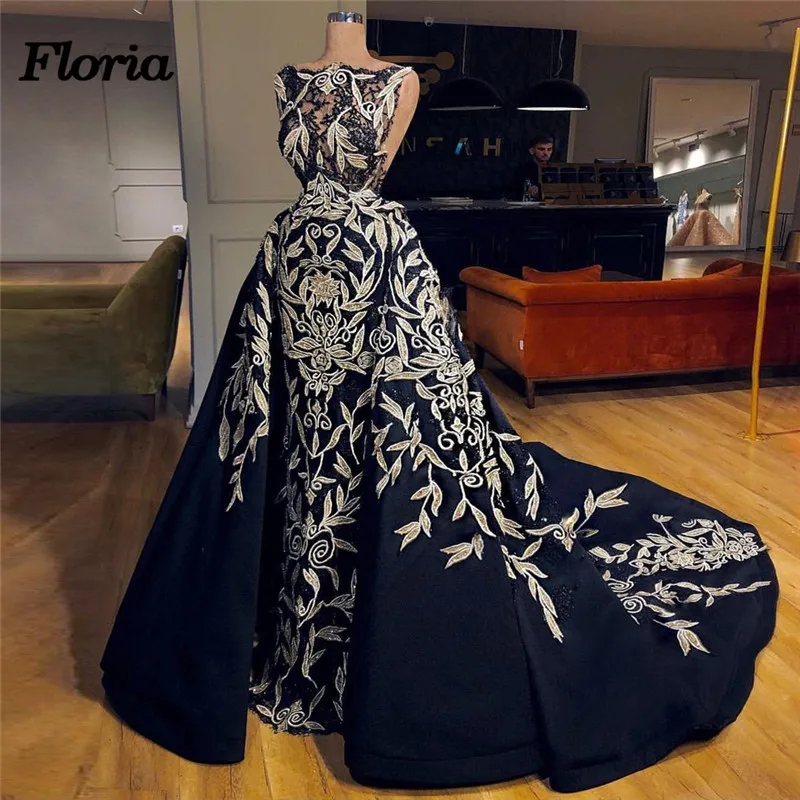 

Saudi African Black Embroidery Evening Dresses Abiye gece elbisesi Formal Pageant Prom Gowns Abendkleider 2018 Robe de soiree