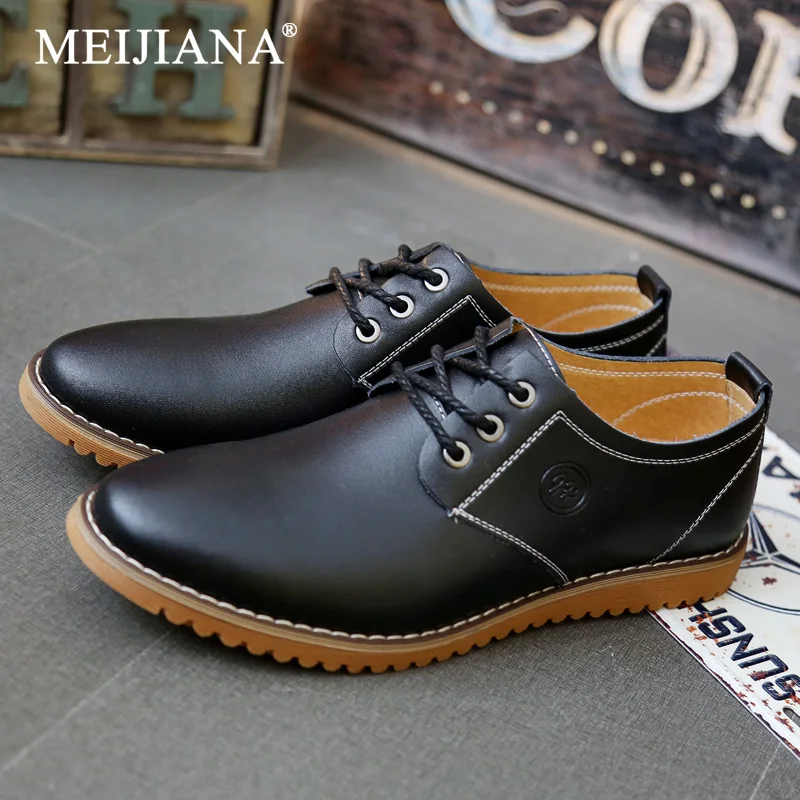 Toe Lace Size Casual Classics 38-47 Shoes Footwear Luxury Up Leather Male Daily Busniess Men Round MEIJIANA Simple | Обувь