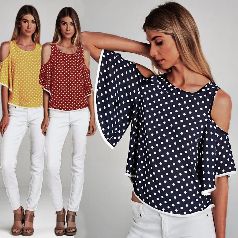 2018 Новое поступление женские Топы повседневные с круглым вырезом расклешенный