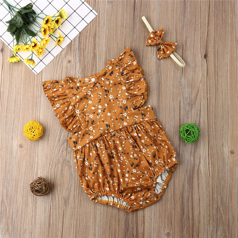 Летнее желтое боди с цветочным принтом для малышей маленьких и больших сестер