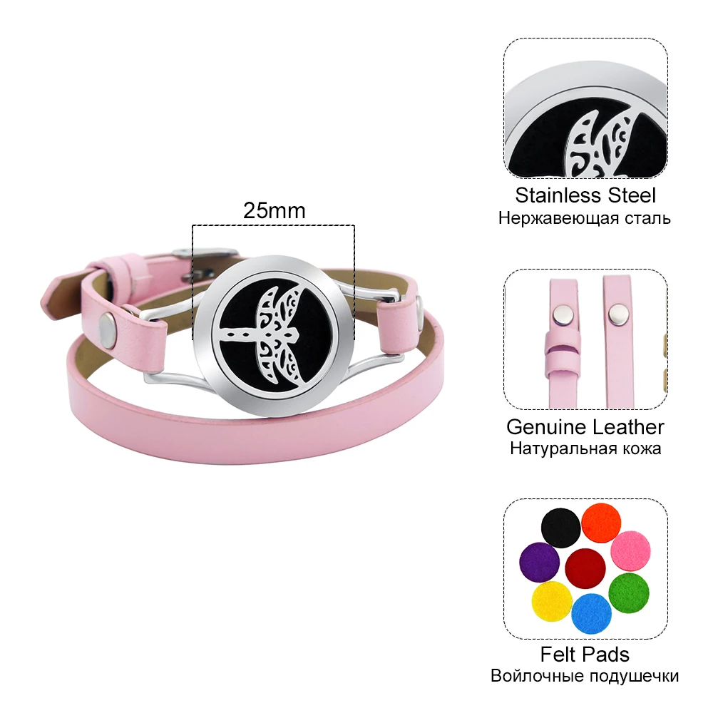 Регулируемые браслеты из натуральной кожи для женщин нержавеющей стали стрекоза