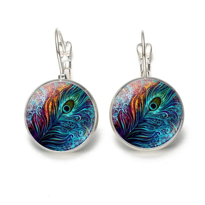 

Bohemia Earrings Feather Earrings Green Blue Stone Glass Ethnic Party Vintage Round Bronze 2021 Metal for Aretes Femme Mujer