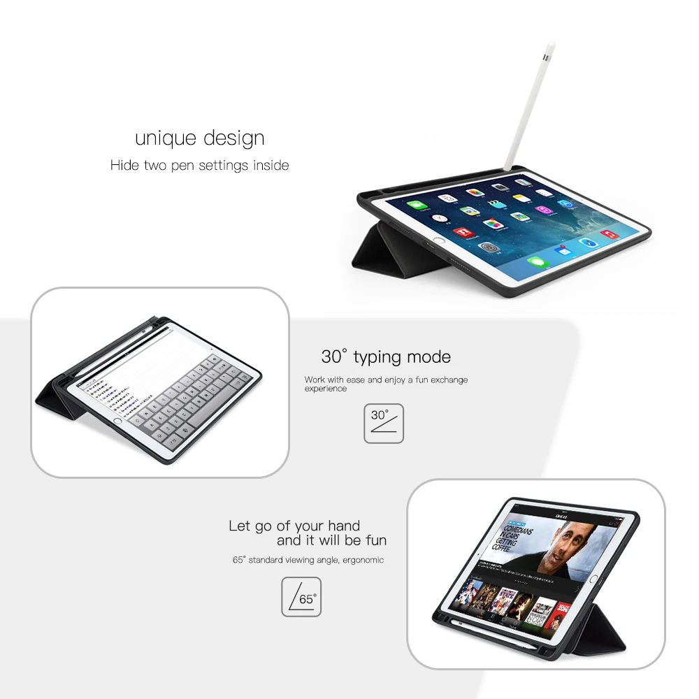 Original Soft TPU Case For iPad Pro 2017 10.5 Back Pencil Holder Trifold Stand with Auto Sleep/Wake Cover for Apple Tablets | Компьютеры и