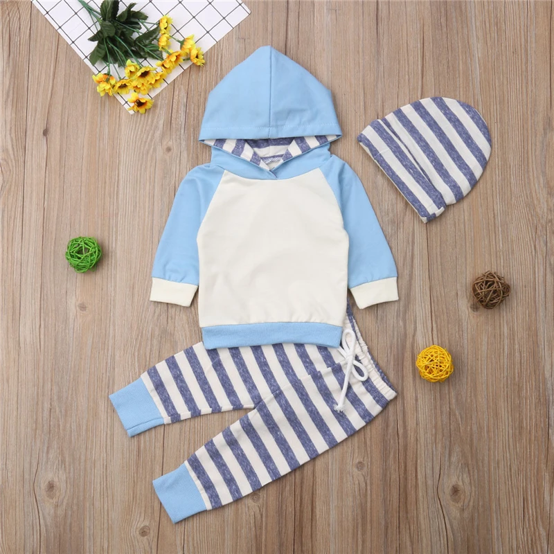 Newborn Clothing Set Boys Girl Clothes Hooded T-shirts Stripe Pants Infant Outfit Toddler Baby Winter | Детская одежда и обувь