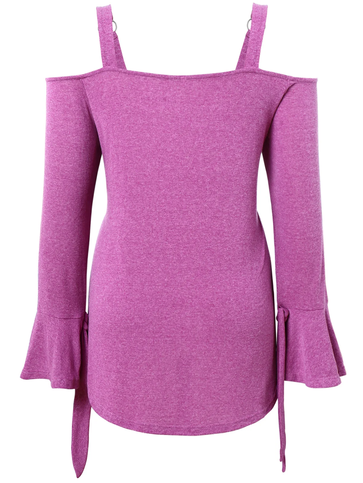 Wipalo Women Plus Size Square Neck Flare Long Sleeve T-Shirt Spaghetti Strap Cold Shoulder Casual Solid Tees Ladies Spring Tops | Женская
