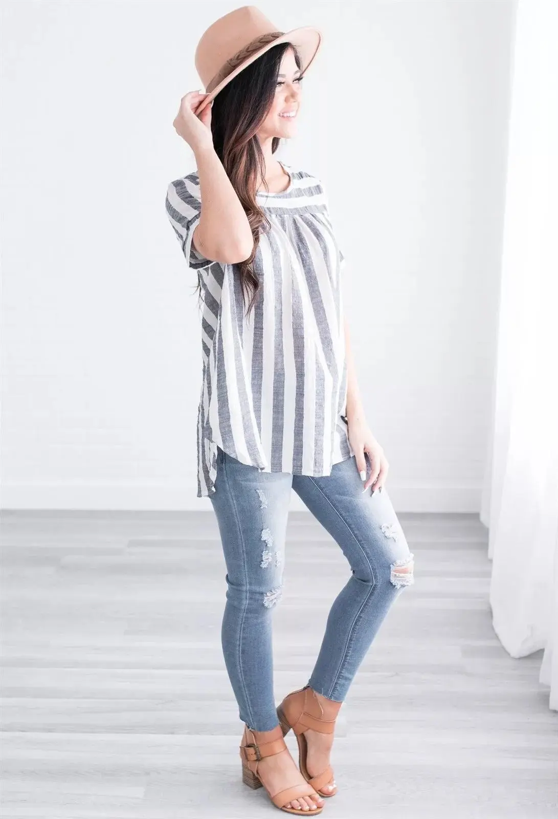 

2019 Fashion Women Ladies Summer Loose Short Sleeve Blouses Casual Shirt Tops Striped Blouse Shirts Female Top Clothes Hot
