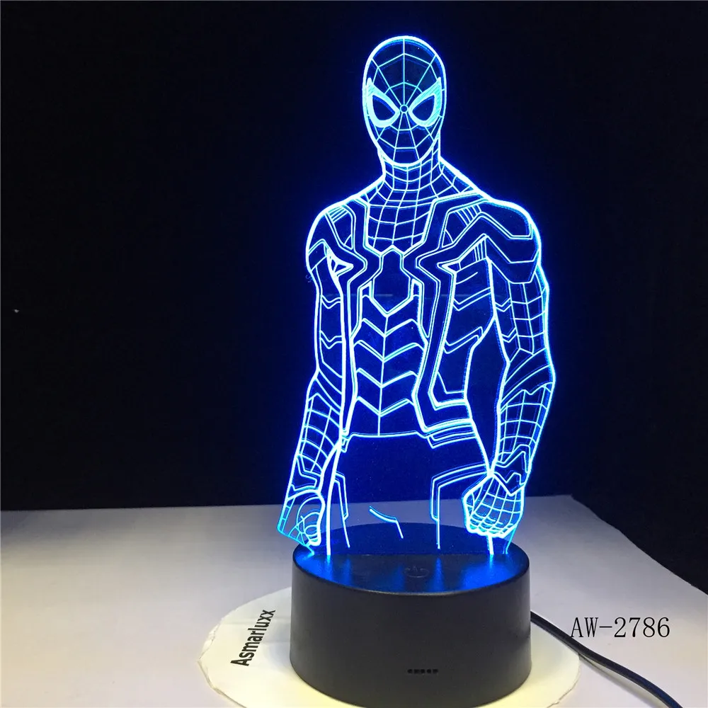 Человек паук супергерой ночник 3D видение лампа акрил 7 цветов Изменение USB