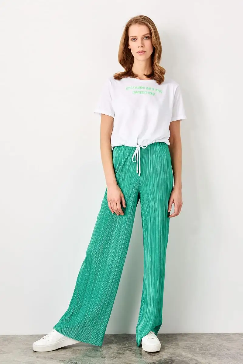 Зеленые брюки Trendyol Pilise Örme TWOSS19LJ0258 | Женская одежда