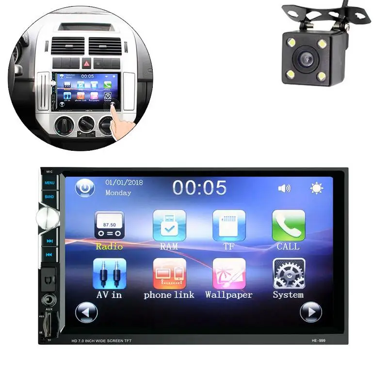 7&quot Bluetooth Car MP5 Player HandsFree Dual Ingot Mp3 Card Machine Mirror Link With Microphone Rear View HD Infrared Camera | Автомобили
