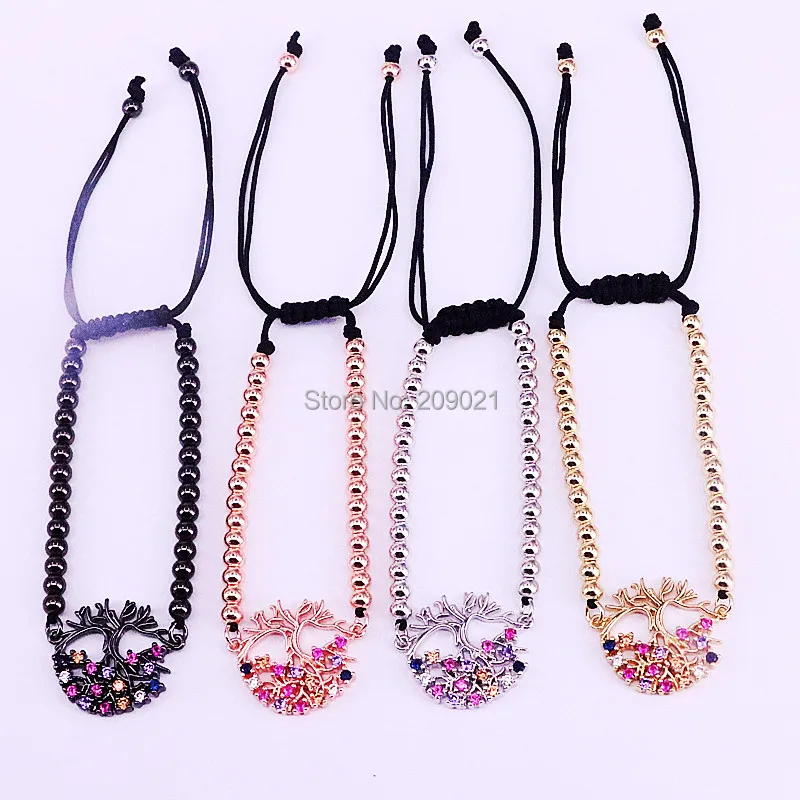 

10Pcs New Fashion Men Women High Quality Micro Pave CZ Tree Charm Bracelet 4mm Bead Braided Macrame Jewelry Gift