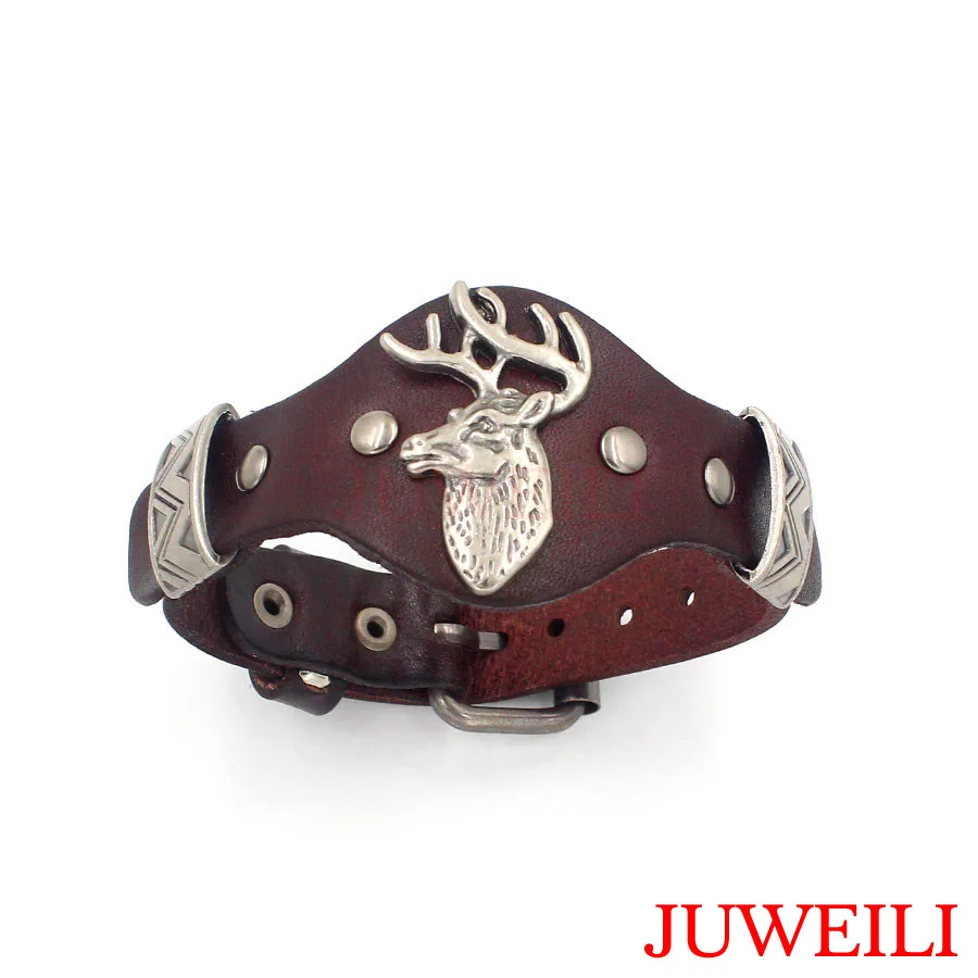 Олень Лось Wapiti кожаные браслеты ремешок дизайн регулируемый JUWEILI Jewelry для женщин