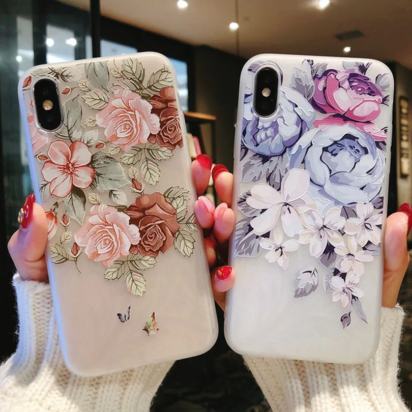 Чехол USLION с цветком камелии для iPhone XS MAX XR X 8 Plus чехлы объемным рельефным цветочным