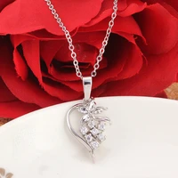 plated chic fashion pendant crystal floral gold heart chain jewelry necklaceclass lady fashion heart pendant jewelry