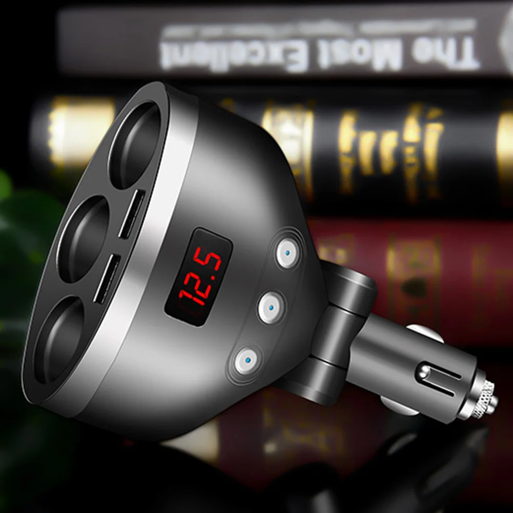 

Universal Car Charger 3 Socket Cigarette Lighter Adapter Dual USB Port Mobile Phone Charger with LED Display Free Ship